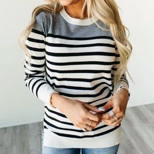 Black & White Striped Color Block Sweater